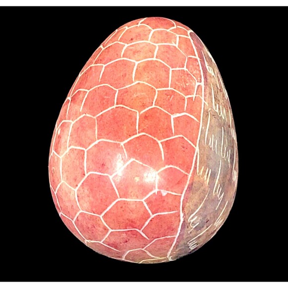 Handcrafted Kenya Pink Black Soapstone Egg Hand Carved & Painted - Picture 7 of 9